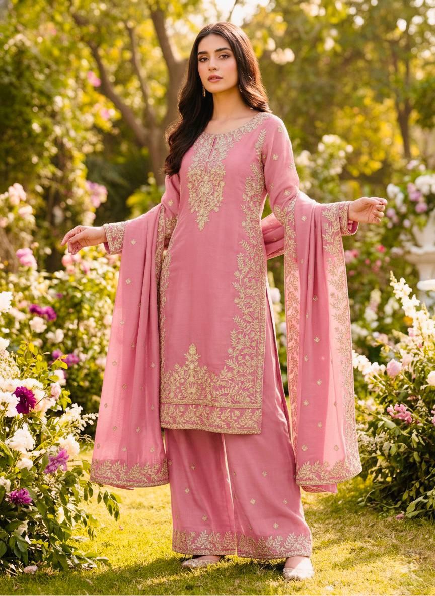 Roman Fabric Suit Set Light Pink